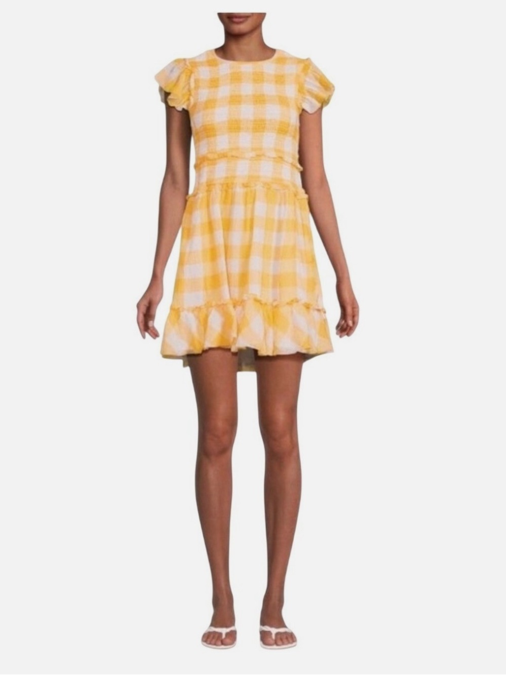 Saylor Yellow Gingham Ruffle Short-Sleeve Dress
